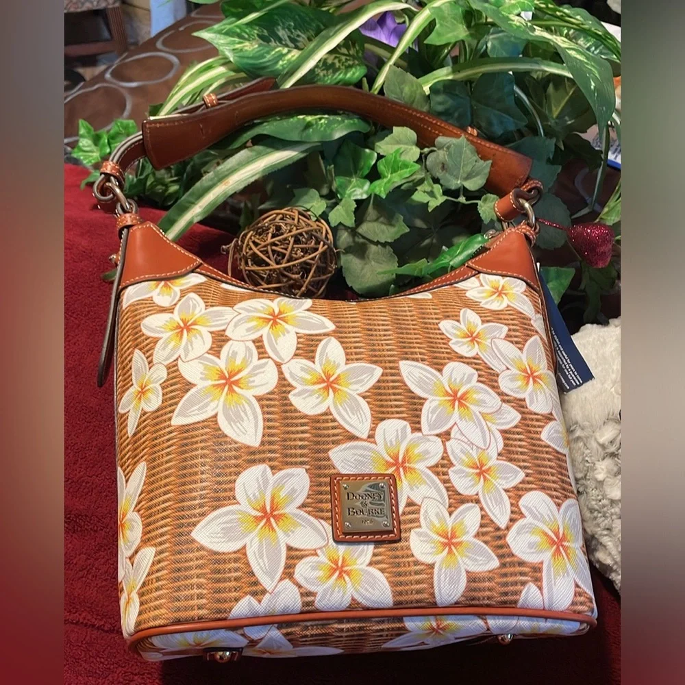 NWT DOONEY & BOURKE PLUMERIA COLLECTION HOBO SAC BROWN YELLOW BASKET WEAVE TOTE